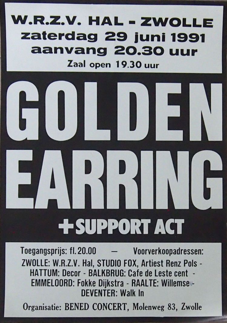 Golden Earring show poster June 29, 1991 Zwolle - WRZV Sporthal (Collection Edwin Knip)
